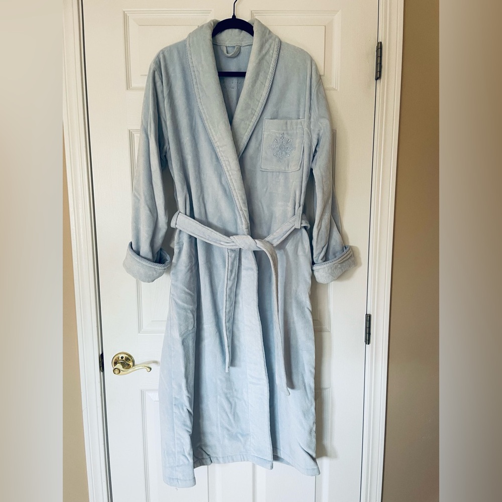 EUC 💙 Amanda Stewart Quilted Shawl Collar Robe | Cotton Lounge Robe